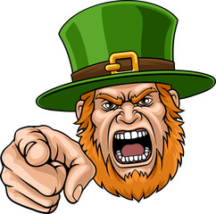 Leprechaun Celtic Irish Angry Cartoon Mascot Man