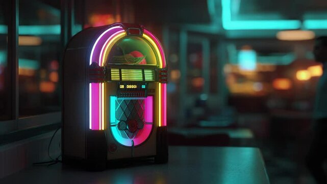 Retro jukebox with vibrant neon lights