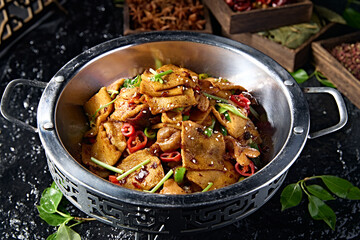 Spicy black bean sauce pork intestines thousand-layer tofu