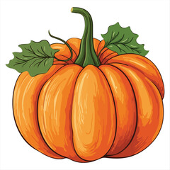 Realistic Orange Pumpkin with Green Leaves