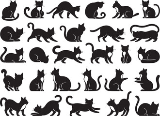 Obraz premium Black cat silhouettes in various poses black cats domestic cats