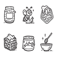 hand drawn honey jar with honey dipper simple line drawing