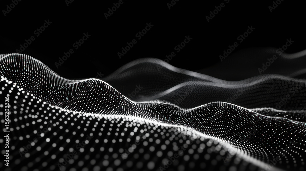 Poster striking abstract waves of black and white textures creating a captivating visual depth and motion