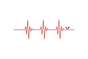 Red heartbeat line with additional smaller peaks creating complex ECG rhythm pattern, isolated on a transparent background