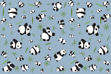 Abstract Panda with bamboo leaf on soft blue background.