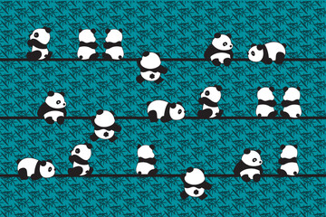 Abstract Panda with line on bamboo leaf background.