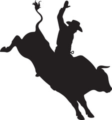 Silhouette of cowboy riding bucking bull rodeo