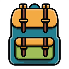 Cartoon illustration of a blue and orange backpack for outdoor adventures