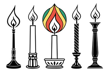 set of Candle Fire silhouette vector illustration