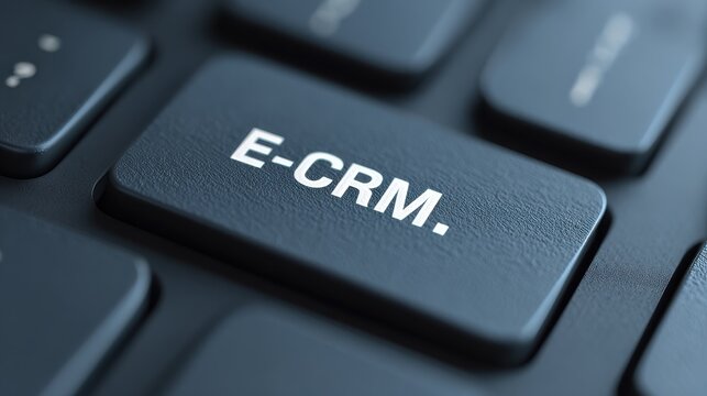 E-CRM. Information Technology Concept. Button on Modern Computer Keyboard. 3D Render., no logos, no brands