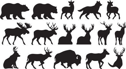 Wildlife animal silhouettes bear deer