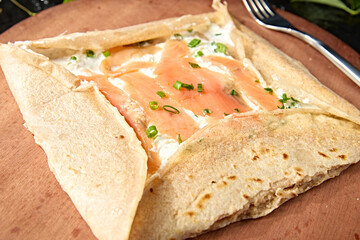 Western food salmon cream cheese pancakes