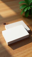 Clean minimalist business card mockups on wood background, template, style