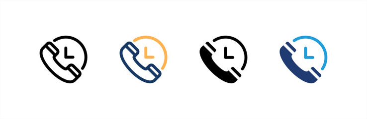 Time Call icon set multiple style collection. Vector illustration.