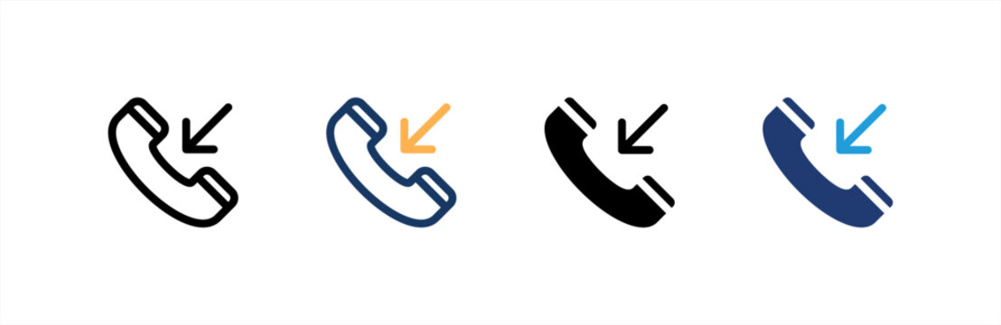 Incoming Call icon set multiple style collection. Vector illustration.