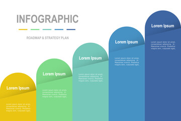 For business concept with 5 steps infographics,  multicolor shape, design for workflow layout, diagram, annual report, web design. vector