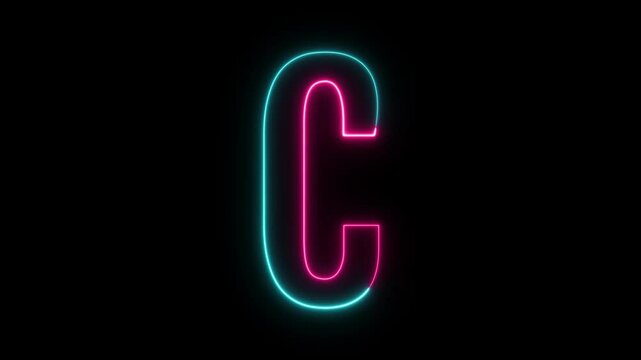Neon blue alphabet letter C animation on black background