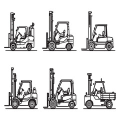 Industrial forklift machine drawing in outline vector design