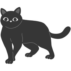 Hand drawn black cat cartoon illustration 