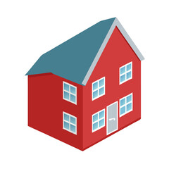 Red Two-Story Isometric House Vector Icon for Real Estate or Architecture
