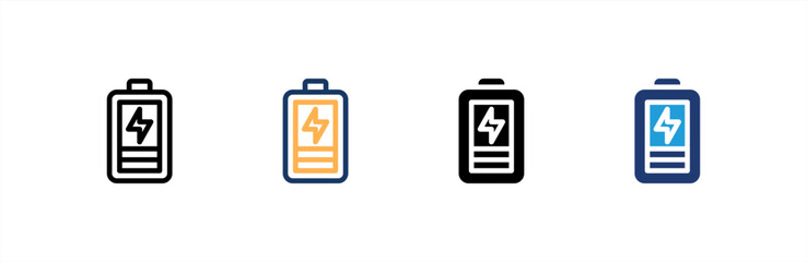 Battery icon set multiple style collection. Vector illustration.