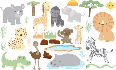 Naklejka premium zoo animal collection vector illustration