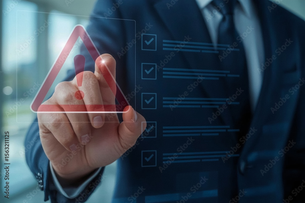 Poster businessman checking the steps through document with a list of checkboxes ,regulation ,concepts of p