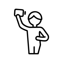 Person taking a selfie with smartphone in simple line art style  