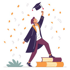 Graduate triumphantly tossing cap celebrating achievement