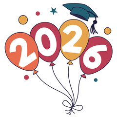 Graduation balloons spelling year with cap celebration