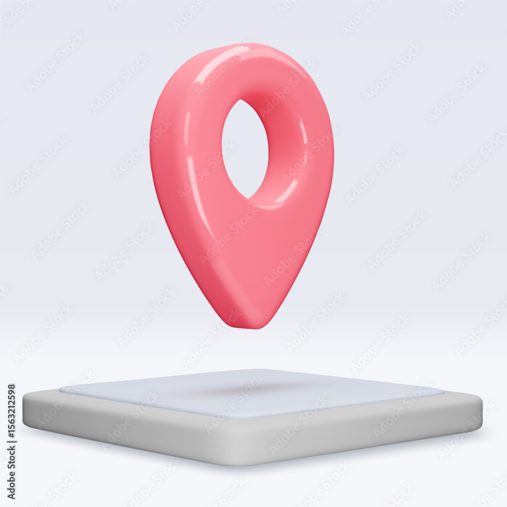 Fototapete red location pointer om tablet, placemark, marker of map, navigation pin sign. 3d gps icon with shad
