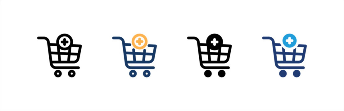 Add To Cart icon set multiple style collection. Vector illustration.