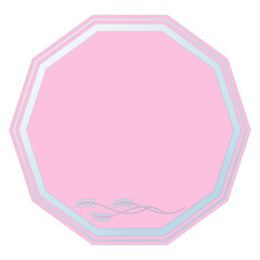 Pink Decagon-Shaped Text Frame with Glass Effect and Carved Design, Isolated on White Background