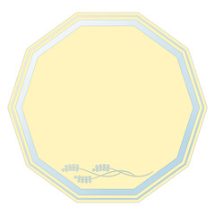 Yellow Decagon-Shaped Text Frame with Glass Effect and Carved Design, Isolated on White Background
