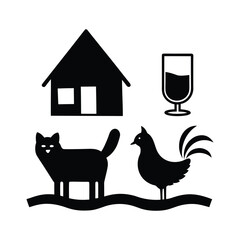 Illustration of a Hen on a Hut Beside a Tree with Colorful Details