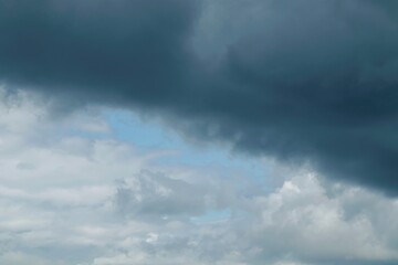 Colorful sky with storm clouds, before rain. Dramatic sky, day. Clouds in blue sky before...