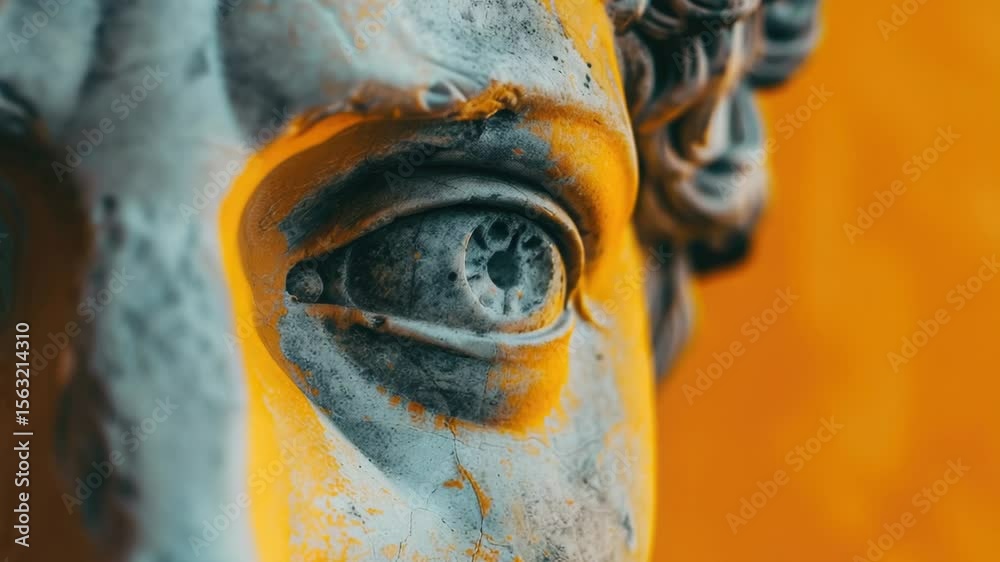 Poster a detailed view of a statue depicting a man's face, suitable for use in historical or artistic conte