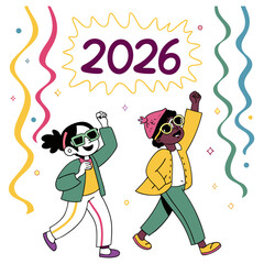 Two children celebrating new year with streamers celebration