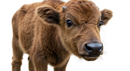 Fototapeta premium 愛らしい仔牛 柔らかな毛並み 輝く瞳 白背景. AI Generated