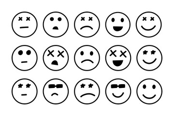 Icons face emoticon set on white background. Emoji doodle icons collection