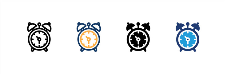 Alarm Clock icon set multiple style collection. Vector illustration.