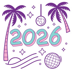 Naklejka premium Retro Palm Trees and Disco Ball Year Celebration vaporwave