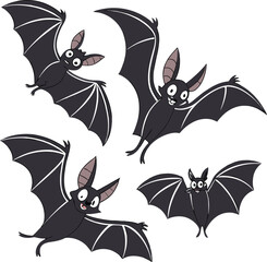 Collection of black bat silhouettes for Halloween. Vector illustration isolated on white background