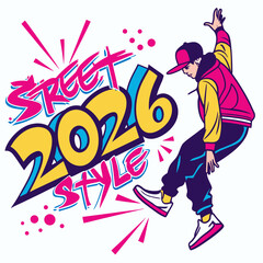 Vibrant graffiti dancer with bold lettering street art