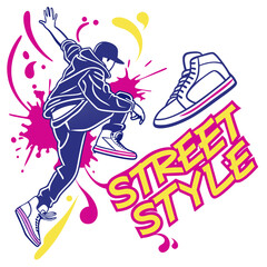 Dancer with sneakers and graffiti text street style