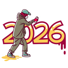 Graffiti artist creating year twenty six artwork spray paint