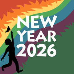 New year celebration with rainbow background person
