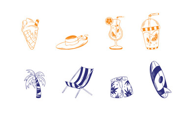 Vibrant Summer Holiday Icons: Beach, Sun & Vacation Elements