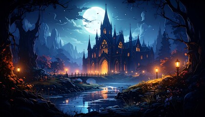 Fototapeta premium Enchanted Gothic Castle Under Moonlight