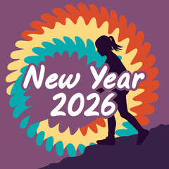 Silhouette girl climbing towards new year 2026